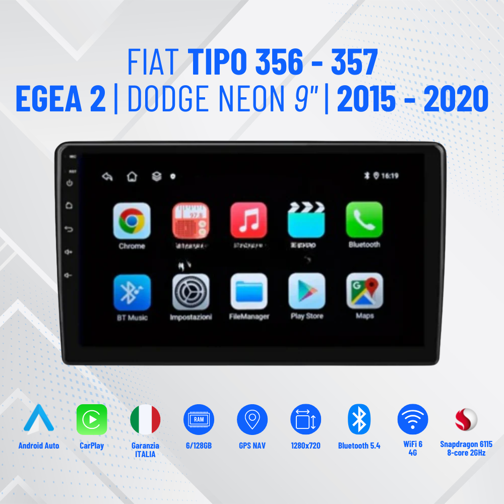 Autoradio   per   Fiat   Tipo  Egea   |   Dogde   Neon   9"   |   2015-2020   |   Android   |   Bluetooth   |   CarPlay   |   Android   Auto   |   4-64GB  Ram
