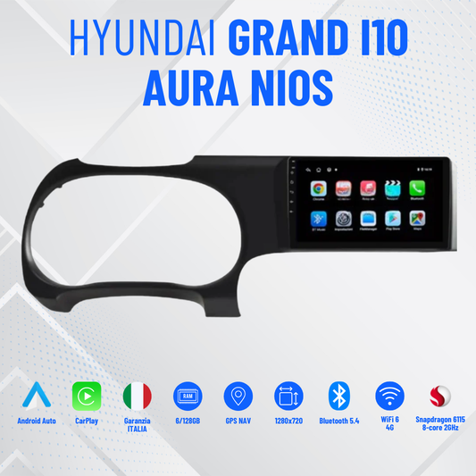 Autoradio   per   Hyundai   Grand   i10   |   Aura   Nios   9"   |   2019-2021   |   Android   |   Bluetooth   |   CarPlay   |   Android   Auto   |   4-64GB  Ram
