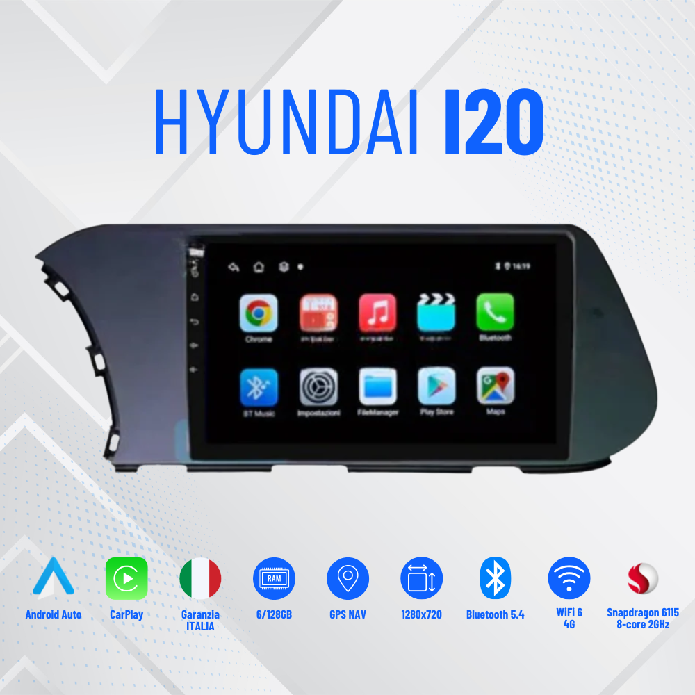 Autoradio   per   Hyundai   i20   10.1"   |   Dal   2020>   |   Android   |   Bluetooth   |   CarPlay   |   Android   Auto   | 4-64GB  Ram