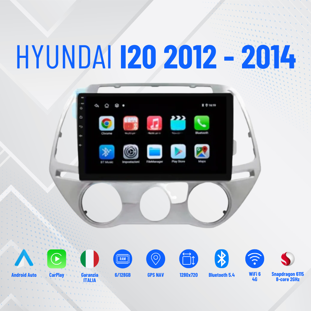 Autoradio   per   Hyundai   i20   9"   |   2012-2014   |Android   | Bluetooth  |CarPlay    Android   Auto   | 4-64GB   Ram