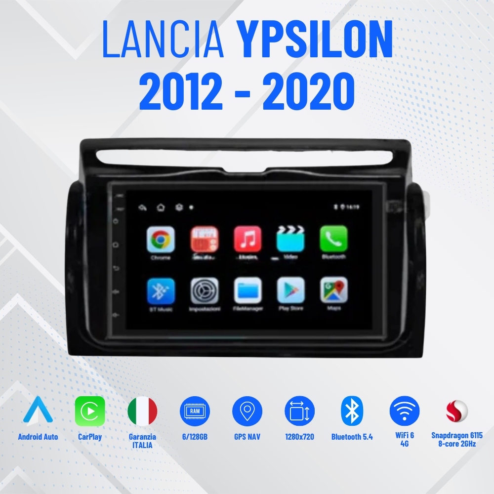 Autoradio   per   Lancia   Y   7"   |   2012-2020   |   Android   |   Bluetooth   |   CarPlay   |   Android   Auto   |   8GB/256GB  Ram + CAVETTERIA ORIGINALE + RETROCAMERA + MASCHERINA