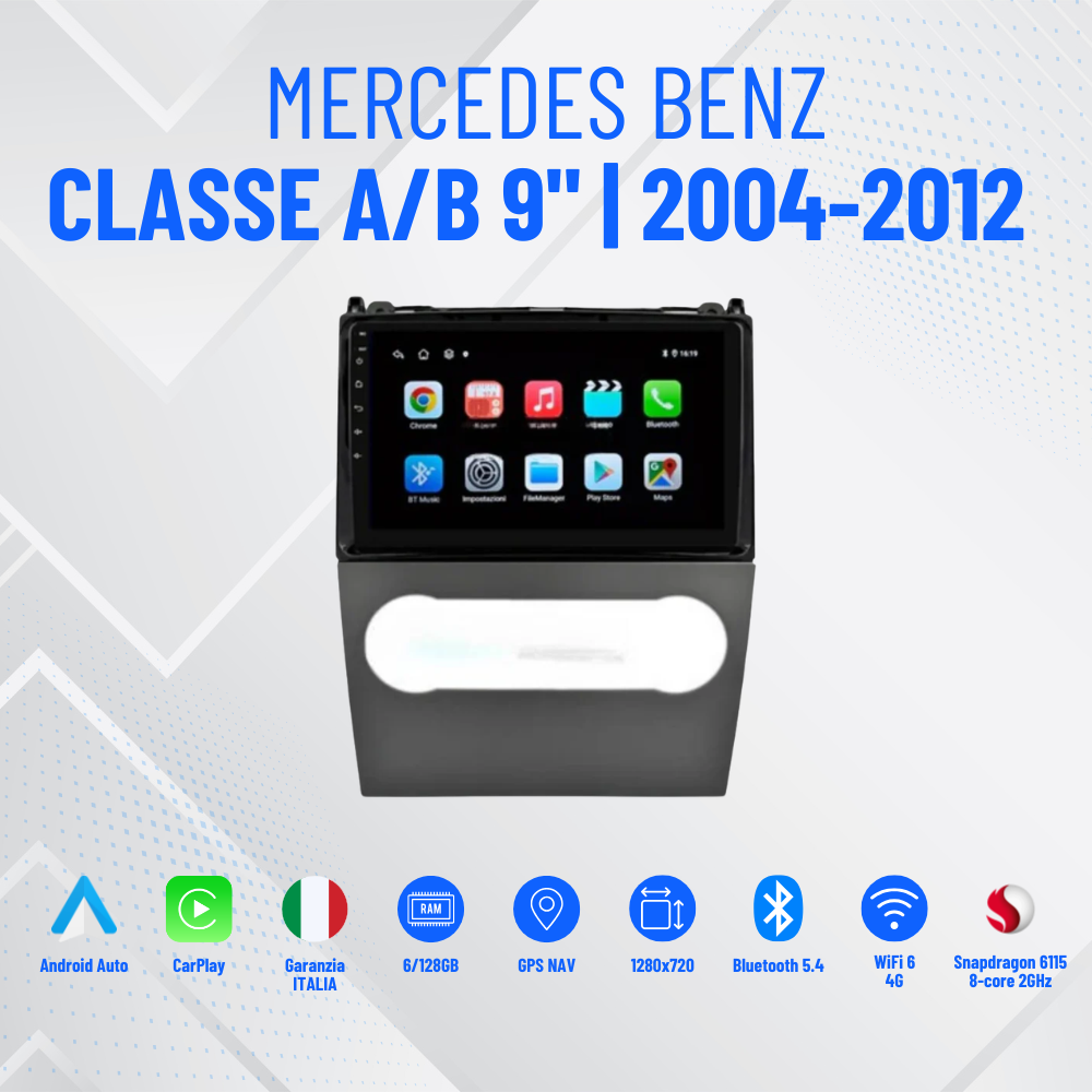 Autoradio   per   Mercedes   Classe   A/B   9"   |   2004-2012   |   Android   |   Bluetooth   |   CarPlay   |   Android   Auto   |   2GB/4GB/6GB/8GB   Ram