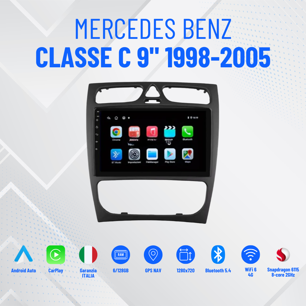 Autoradio   per   Mercedes   Classe   C   9"   |   1998-2005   |   Android   |   Bluetooth   |   CarPlay   |   Android   Auto   |   2GB/4GB/6GB/8GB   Ram