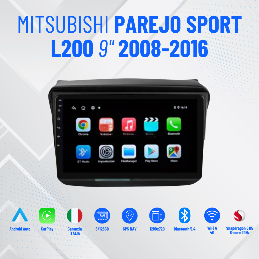 Autoradio   per   Mitsubishi   Parejo   Sport   L200   9"   |   2008-2016   |   Android   |   Bluetooth   |   CarPlay   |   Android   Auto   |   4-64GB   Ram