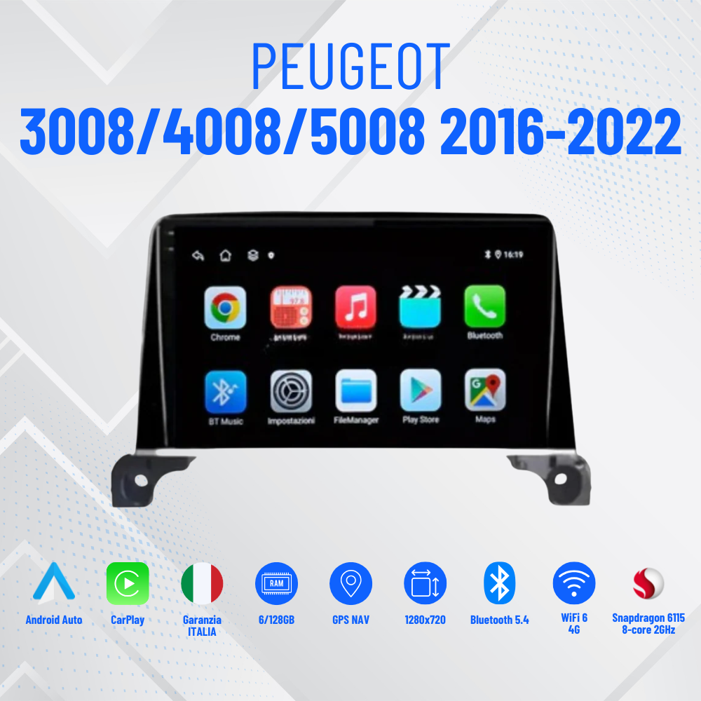 Autoradio   per   Peugeot   3008   |   4008   |   5008   9"   |   2016-2022   |   Android   |   Bluetooth   |   CarPlay   |   Android   Auto   |   4-64GB   Ram