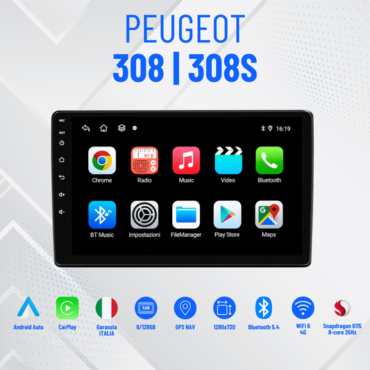 Autoradio   per   Peugeot   308   |   308s   9"   |   2013-2021   |   Android   |   Bluetooth   |   CarPlay   |   Android   Auto   |  4-64GB  Ram
