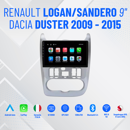 Autoradio   per   Renault   Logan   Sandero   9"   |   Dacia   Duster   |   2009-2015   |   Android   |   Bluetooth   |   CarPlay   |   Android   Auto   | 4-64GB   Ram