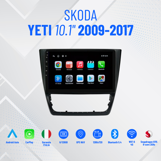 Autoradio   per   Skoda   Yeti   10.1"   |   2009-2017   |   Android   |   Bluetooth   |   CarPlay   |   Android   Auto   |   4-64GB  Ram