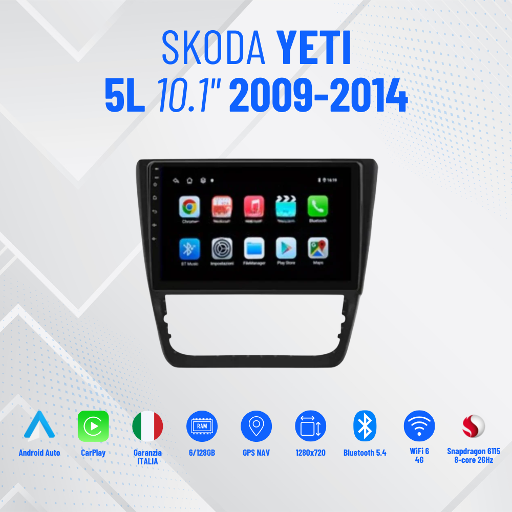 Autoradio   per   Skoda   Yeti   5L   10.1"   |   2009-2014   |   Android   |   Bluetooth   |   CarPlay   |   Android   Auto   |   4-64GB Ram