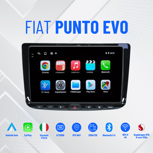 Autoradio per punto evo 9"- dal 2009-2017 Android 13- 4GB RAM - 64 GB rom- Carplay/android auto wireless
