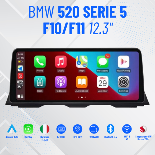 BMW 520 f10-f11serie5 12.3” Pollici - Mascherina Inclusa Autoradio 2 Din Android Auto + Carplay / Volkswagen Stereo Touch  | Navigatore GPS + Bluetooth + Wifi