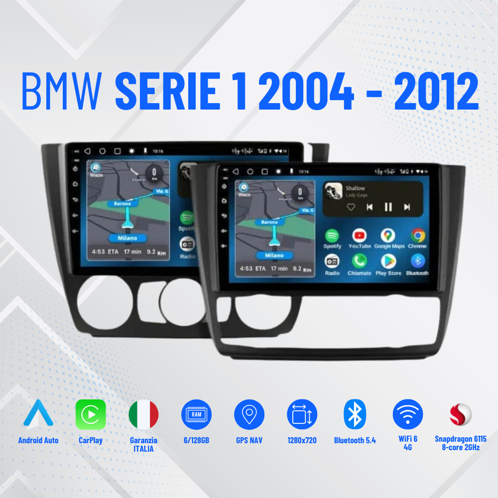 Bmw serie 1 (2004-2012) | Autoradio 2 Din Android auto + Carplay / bmw e81 e82 e87 e88 Stereo Touch 4/64gb | Navigatore GPS + Bluetooth + Wifi