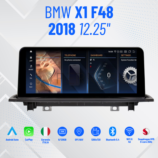 BMW x1 f48 2018 /12.25”Pollici - Mascherina Inclusa - Autoradio 2 Din Android Auto + Carplay / Stereo Touch 4/64GB | Navigatore GPS + Bluetooth + Wifi