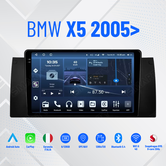 BMW x5 anno 2005> Mascherina Inclusa Autoradio 2 Din Android Auto + Carplay / Stereo Touch  | Navigatore GPS + Bluetooth + Wifi