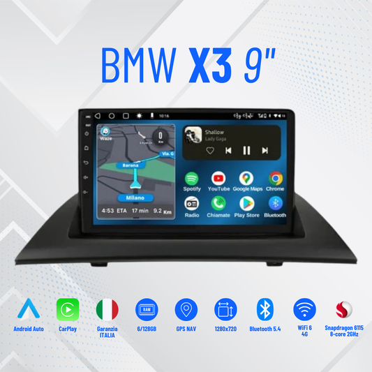 Bmw x3 | 9 Pollici - Mascherina inclusa - Autoradio 2 Din Android auto + Carplay / Stereo Touch 4/64gb | Navigatore GPS + Bluetooth + Wifi