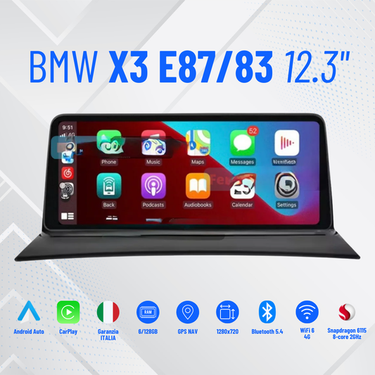 Bmwx3 e87/83| 9 Pollici - schermo 12.3”Mascherina Inclusa - Autoradio 2 Din Android Auto + Carplay / Stereo Touch 4/64GB | Navigatore GPS + Bluetooth + Wifi