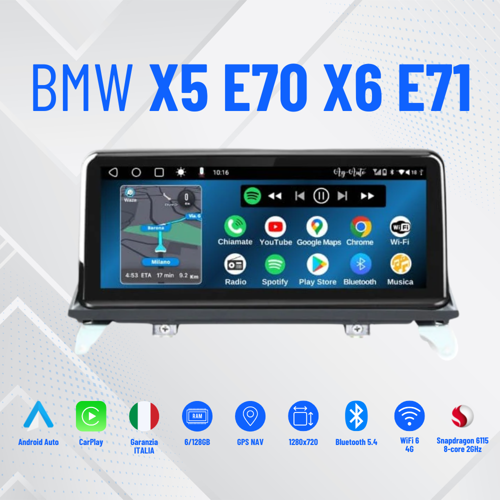 Bmw  x6 | 12.3 Pollici - Mascherina inclusa - Autoradio 2 Din Android auto + Carplay / Bmw e70 e71 Stereo Touch - 4/64gb Navigatore GPS / + Bluetooth + Wifi