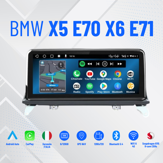 Bmw  x6 | 12.3 Pollici - Mascherina inclusa - Autoradio 2 Din Android auto + Carplay / Bmw e70 e71 Stereo Touch - 4/64gb Navigatore GPS / + Bluetooth + Wifi