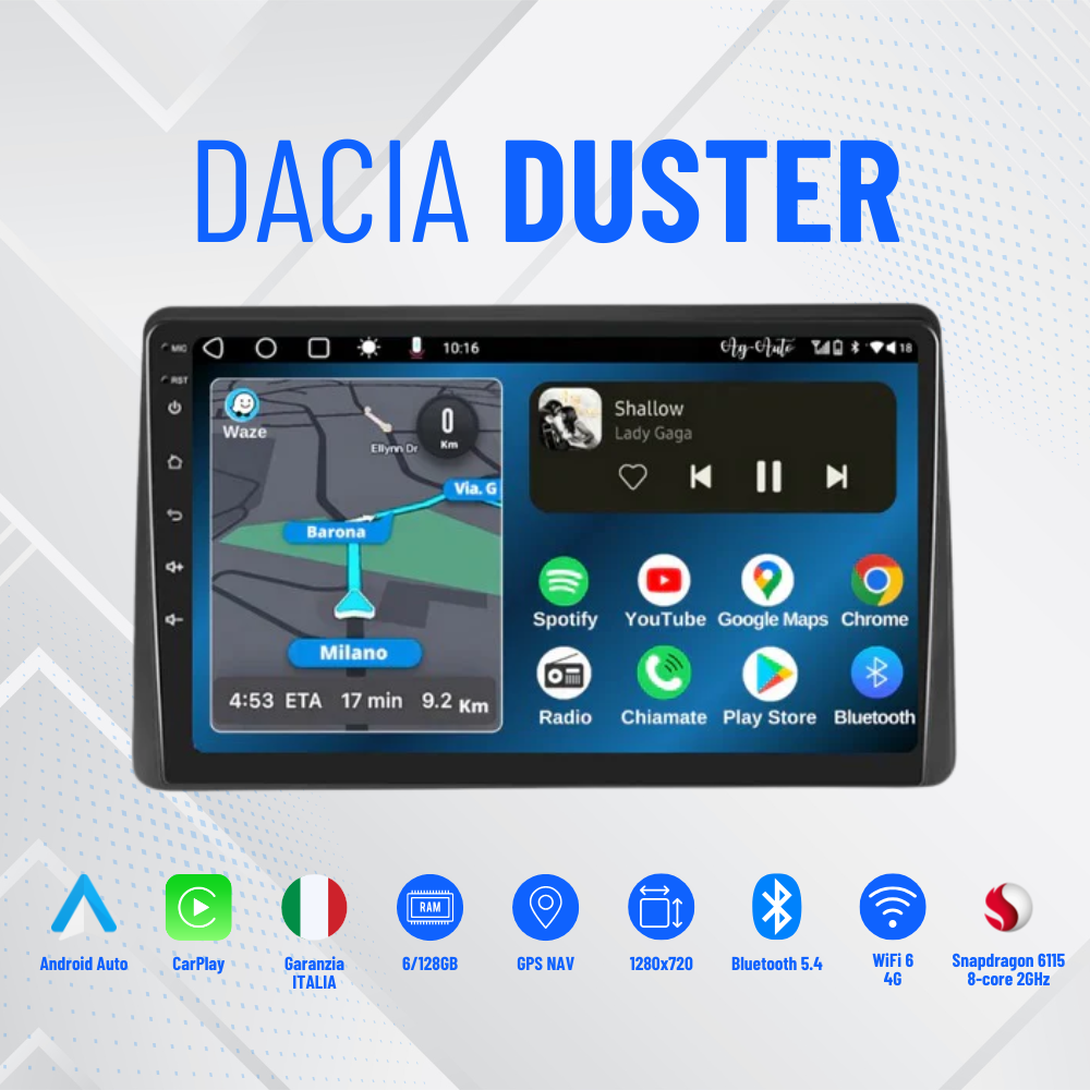Dacia duster 2015-2020| 9 Pollici - Mascherina Inclusa - Autoradio 2 Din Android Auto + Carplay / Stereo Touch 2/32gb | Navigatore GPS + Bluetooth + Wifi