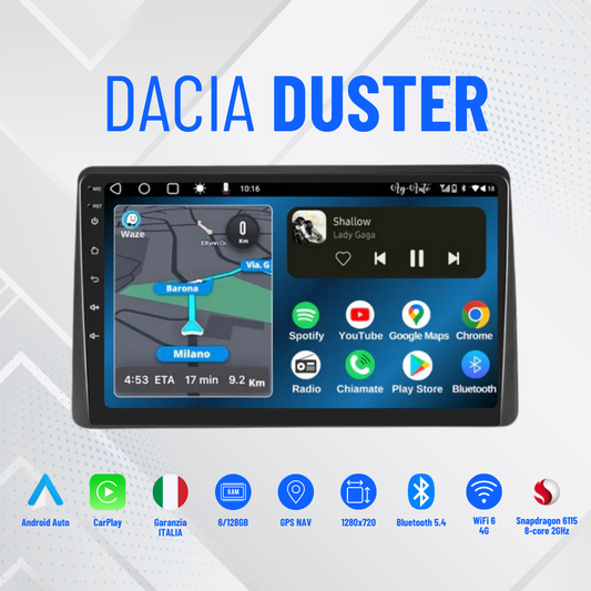 Dacia duster 2015-2020| 9 Pollici - Mascherina Inclusa - Autoradio 2 Din Android Auto + Carplay / Stereo Touch 2/32gb | Navigatore GPS + Bluetooth + Wifi