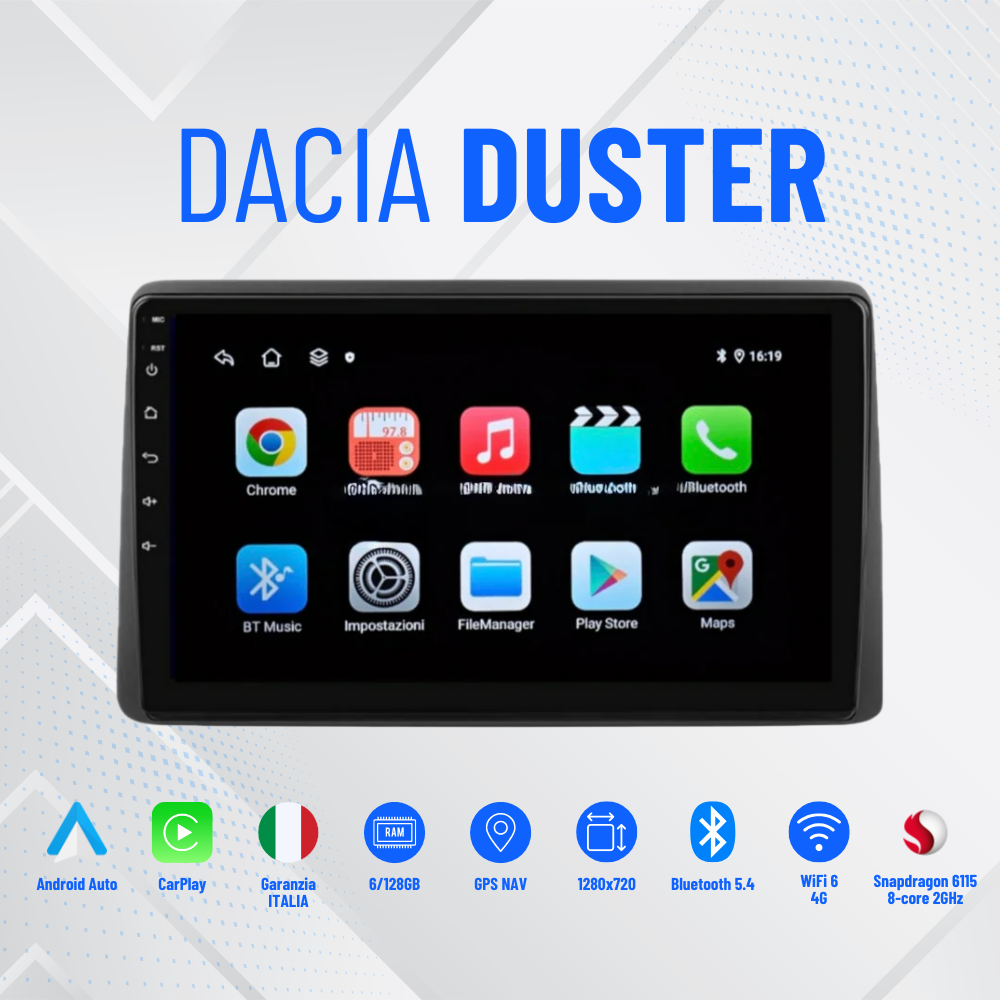 Dacia duster | 9” Pollici - Mascherina Inclusa - Autoradio 2 Din Android Auto + Carplay / Stereo Touch  | Navigatore GPS + Bluetooth + Wifi