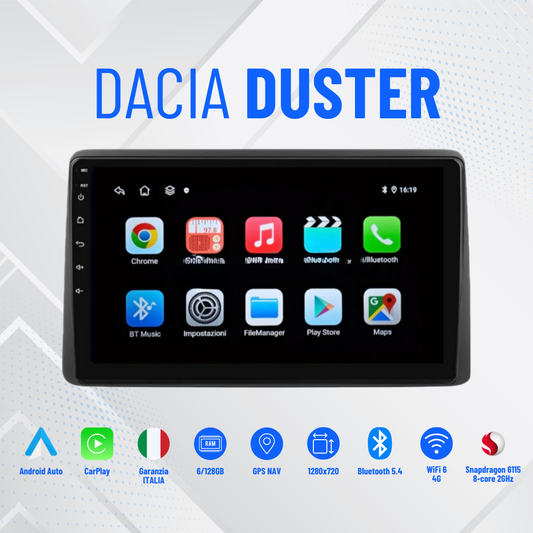 Dacia duster | 9” Pollici - Mascherina Inclusa - Autoradio 2 Din Android Auto + Carplay / Stereo Touch  | Navigatore GPS + Bluetooth + Wifi