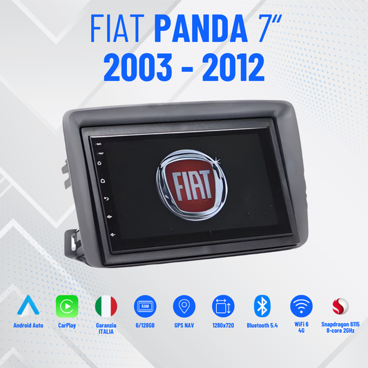 FIAT PANDA COMPLETO AUTORADIO SCHERMO 7'' POLLICI  ANDROID 13+ 4-64GB  MASCHERINA COMPLETO DAL 2003-2012