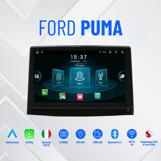 FORD PUMA 9” Pollici - Mascherina Inclusa - Autoradio 2 Din Android Auto + Carplay / Stereo Touch| Navigatore GPS + Bluetooth + Wifi