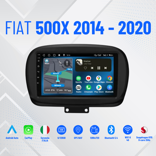 Fiat 500X versione 4-64 GIGA (2014/2020) | 9 pollici - Mascherina Inclusa Autoradio 2 Din Android auto + Carplay / Stereo | USB + Navigatore GPS + Bluetooth + Wifi + USB