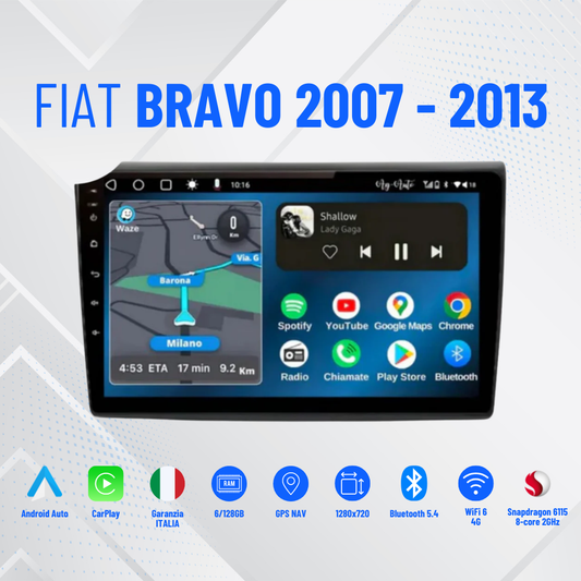 Fiat Bravo (2007/2013) | 9 pollici | Mascherina Inclusa - Autoradio 2 Din Android auTouch | Navigatore GPS + Bluetooth +  - 8-256GB + Carplay / Stereo