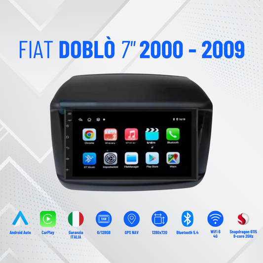 Fiat Doblò 2000-2009  |7 pollici - Mascherina Inclusa Autoradio 2 Din Android auto + Carplay / Stereo Touch 4/64gb | Navigatore GPS + Bluetooth + Wifi