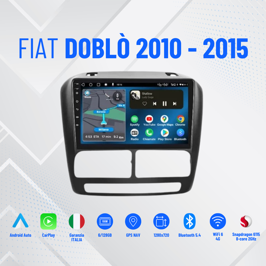 Fiat Doblò (2010-2015) 9 pollici | Mascherina Inclusa Autoradio 2 Din Android auto + Carplay / Stereo Touch 4/64g - | Navigatore GPS + Bluetooth + Wifi