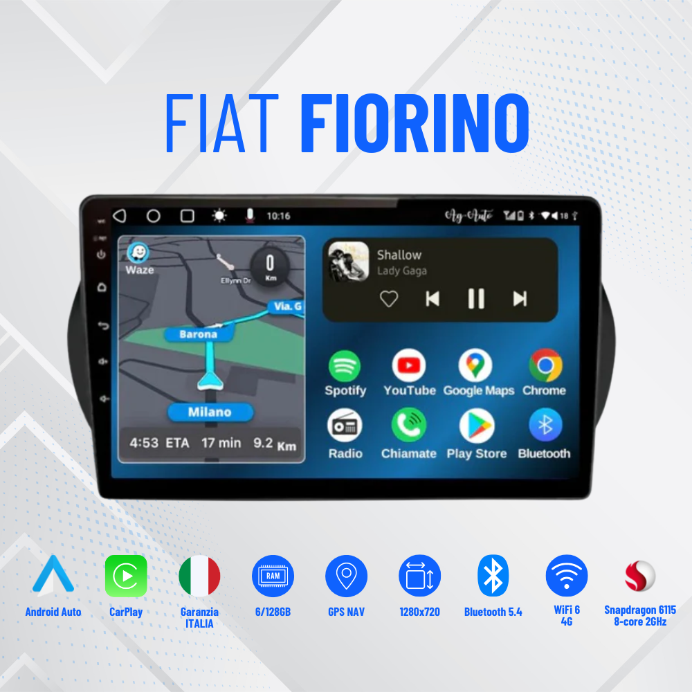 Fiat Fiorino - Qubo (2008/2017) | 9 pollici |8-256Giga Mascherina Inclusa Autoradio 2 Din Android auto + Carplay / Stereo Touch | Navigatore GPS + Bluetooth + Wifi-Comandi al volante