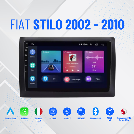 Fiat Stilo 2002-2010 CarPlay Android Auto 9'' GPS USB WI-FI Bluetooth 4G LTE + DAB+CAVETTERIA ORIGINALE+RETROCAMERA + 4 casse originali