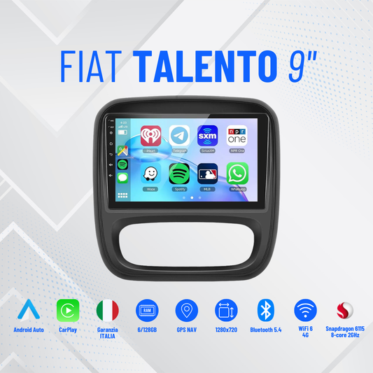 Fiat talento 9” Pollici - Mascherina Inclusa Autoradio 2 Din Android Auto + Carplay / Volkswagen Stereo Touch 2/64gb | Navigatore GPS + Bluetooth + Wifi