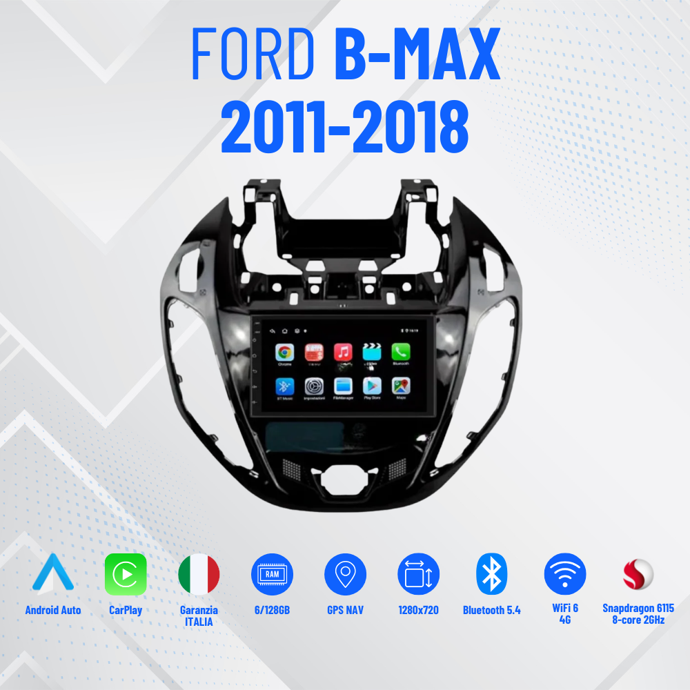 Ford B-max (2011/2018) | 7 pollici 4-64Giga - MASCHERINA INCLUSA Autoradio 2 Din Android auto + Carplay Stereo Touch | Navigatore GPS + Bluetooth + Wifi
