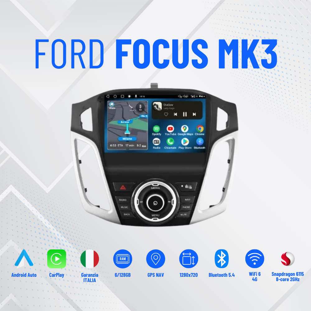 Ford Focus 3 Mk3 (2011/2018) | 9 pollici - MASCHERINA INCLUSA Autoradio 2 Din Android auto + Carplay Stereo Touch | Navigatore GPS + Bluetooth + Wifi 4GB RAM - 64GB Rom