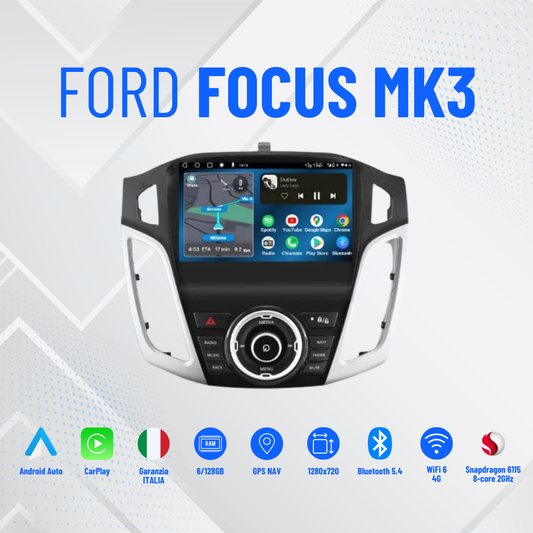 Ford Focus 3 Mk3 (2011/2018) | 9 pollici - MASCHERINA INCLUSA Autoradio 2 Din Android auto + Carplay Stereo Touch | Navigatore GPS + Bluetooth + Wifi 4GB RAM - 64GB Rom