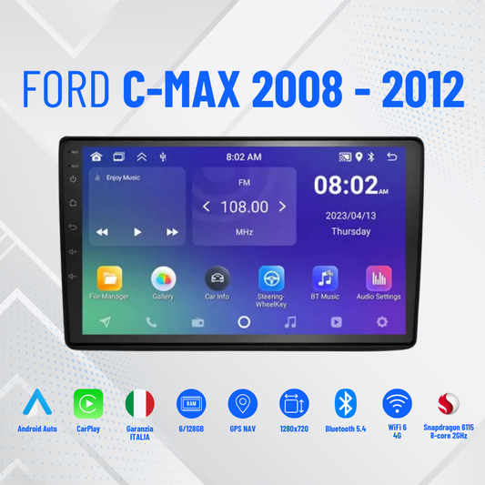 Ford c-max/ford kuga (2008/2012) | Autoradio 2 Din 9'' Android auto + Carplay | mk2 4/64GB Stereo Touch | USB + Navigatore GPS + Bluetooth + Wifi+ retrocamera