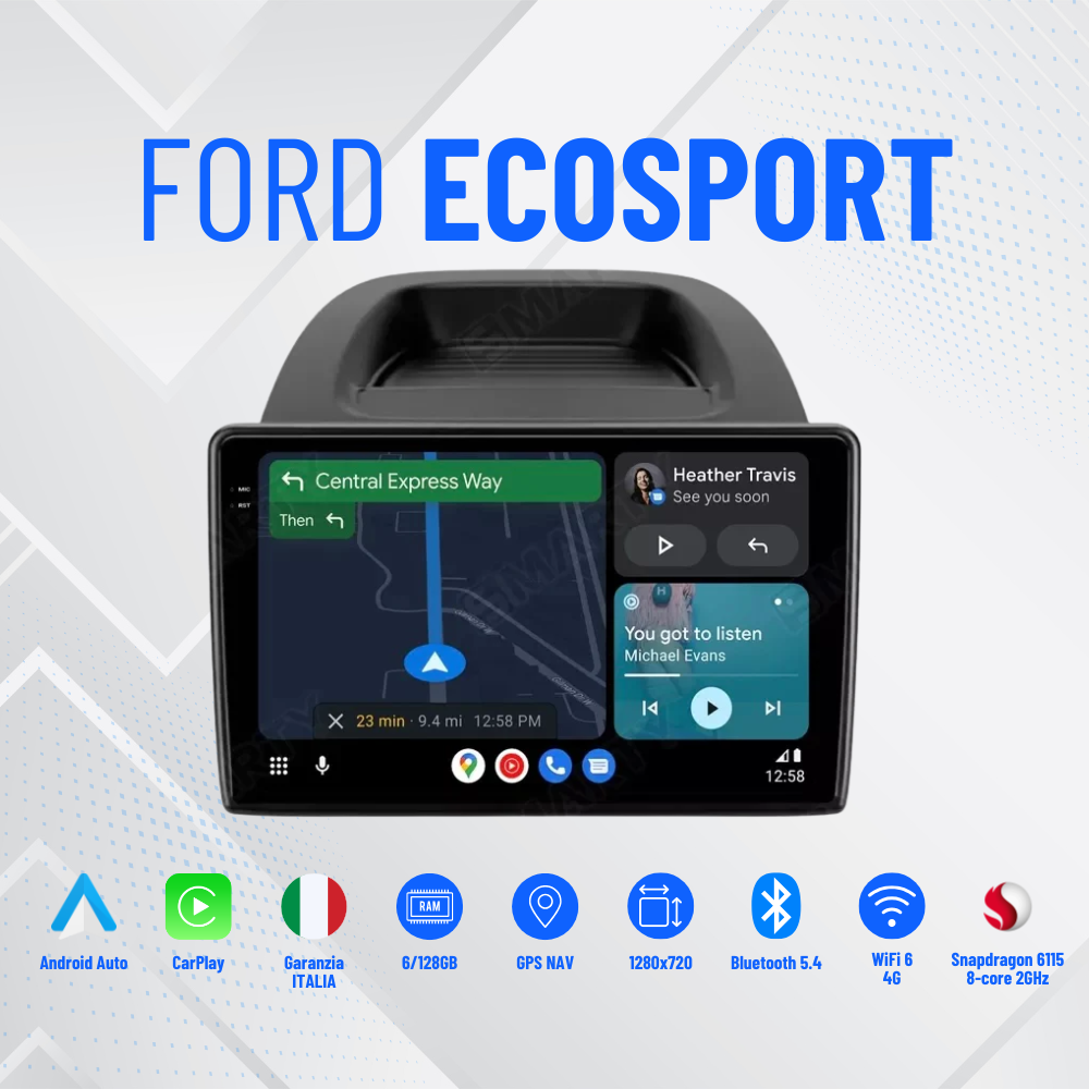 Ford eco sport | 9 Pollici - Mascherina Inclusa - Autoradio 2 Din  8-256Gb- KIT Completo Per L'installazione INCLUSO - Android Auto + Carplay / Classe B Stereo Touch 2/64gb | Navigatore GPS + Bluetooth + Wifi + USB