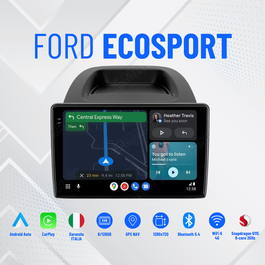 Ford eco sport | 9 Pollici - Mascherina Inclusa - Autoradio 2 Din  8-256Gb- KIT Completo Per L'installazione INCLUSO - Android Auto + Carplay / Classe B Stereo Touch 2/64gb | Navigatore GPS + Bluetooth + Wifi + USB