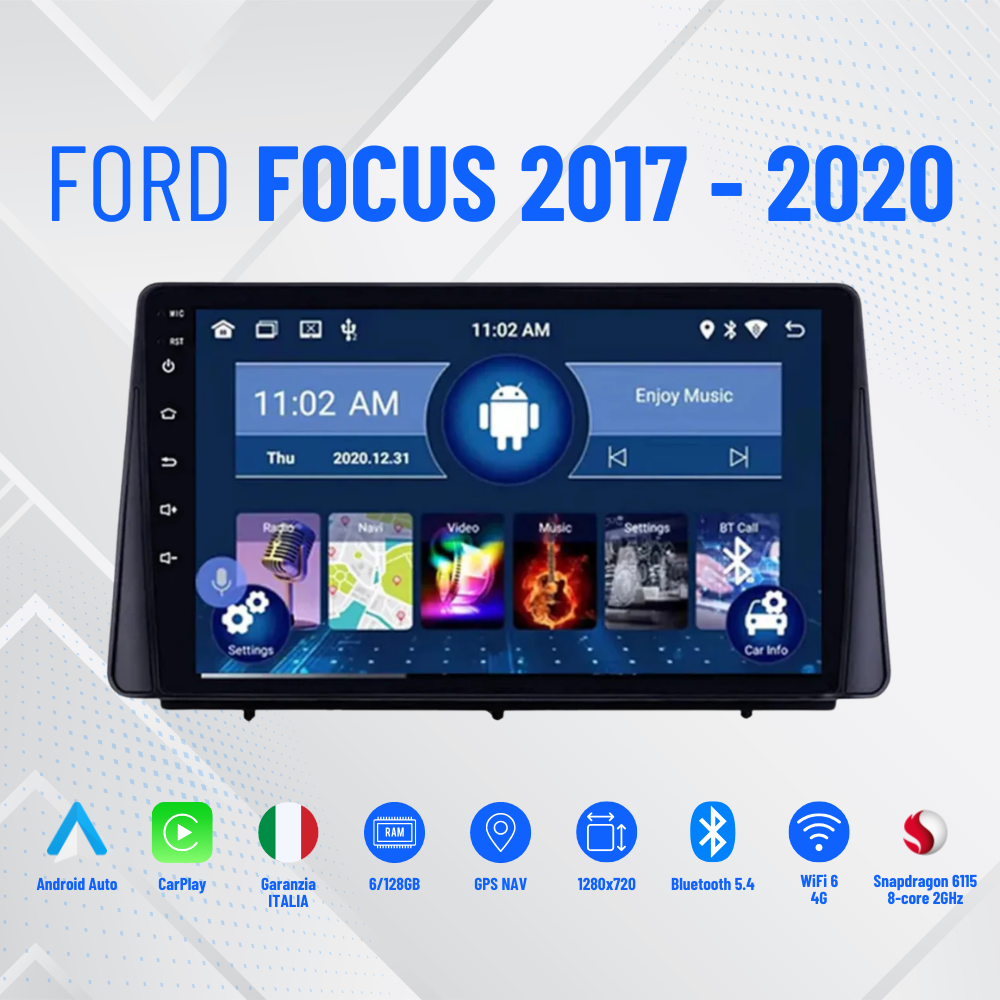 Ford focus 2017-2020  9" Pollici Android Autoradio GPS Navigazione/WiFi+Bluetooth, Sistema Multimediale Digitale Internet Touch Screen Da 1080P HD Per Auto, Fotocamera Posteriore,4-64giga+centralina canbas per recupero comandi al volante