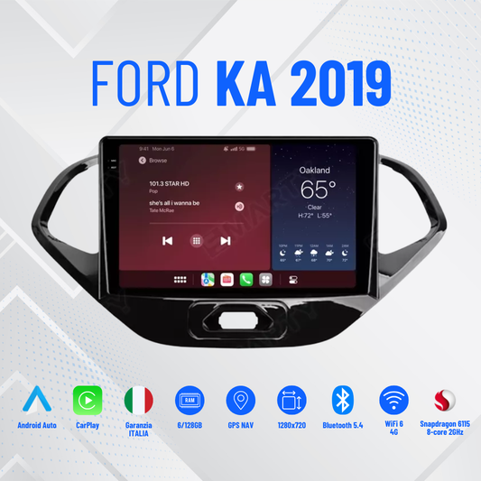 Ford ka 2019 | 9 Pollici - Mascherina Inclusa - Autoradio 2 Din Android Auto + Carplay / Stereo Touch 4/64GB | Navigatore GPS + Bluetooth + Wifi