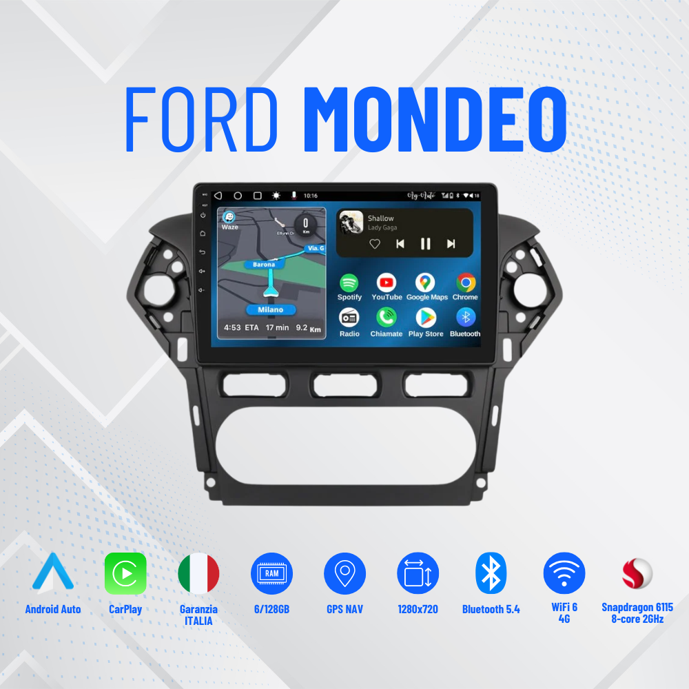 Ford mondeo 2009 >| 9 Pollici - Mascherina Inclusa - Autoradio 2 Din Android Auto + Carplay / Stereo Touch 2/32gb | Navigatore GPS + Bluetooth + Wifi