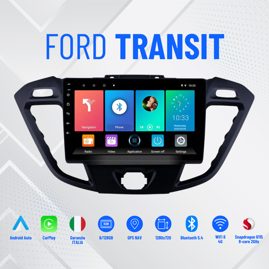 Ford transit / 9” Pollici - Mascherina Inclusa - Autoradio 2 Din Android Auto + CarPlay / Stereo Touch  | Navigatore GPS + Bluetooth + Wifi + DAB+ compreso in quello con la ventola