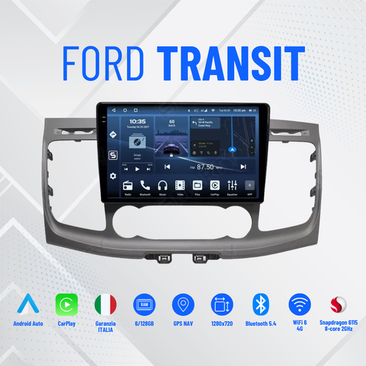 Ford transit / 9” Pollici - Mascherina Inclusa - Autoradio 2 Din Android Auto + CarPlay / Stereo Touch  | Navigatore GPS + Bluetooth + Wifi + DAB+ compreso in quello con la ventola