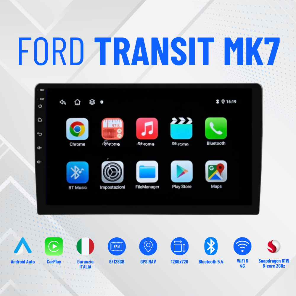 Ford transit mk7 schermo 9”  4-64GB CarPlay+Android auto Wi-Fi -Bluetooth - Mascherina Inclusa - Autoradio 2 Din Carplay / Stereo Touch  | Navigatore GPS + Bluetooth + Wifi