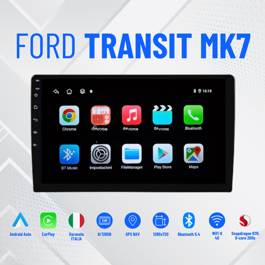Ford transit mk7 schermo 9”  4-64GB CarPlay+Android auto Wi-Fi -Bluetooth - Mascherina Inclusa - Autoradio 2 Din Carplay / Stereo Touch  | Navigatore GPS + Bluetooth + Wifi