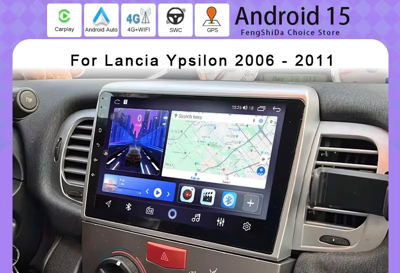 Lancia Ypslon  | 9” Pollici - Mascherina Inclusa - Autoradio 2 Din Android Auto + Carplay / Stereo Touch  | Navigatore GPS + Bluetooth + Wifi