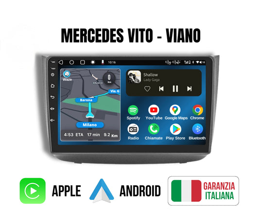 Mercedes Viano 9” Pollici - Mascherina Inclusa Autoradio 2 Din Android Auto + Carplay / Volkswagen Stereo Touch  | Navigatore GPS + Bluetooth + Wifi